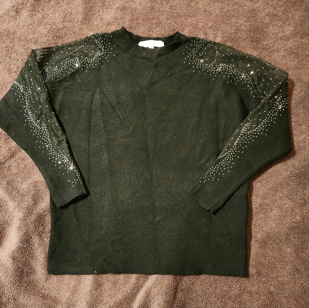 Elegant Black Sweater with Silver Accents
